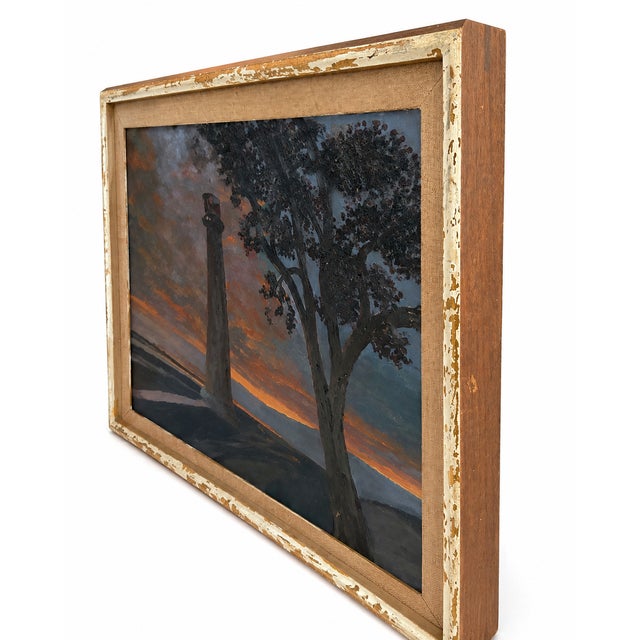 Atmospheric vintage original oil painting on canvas, dating to approximately the 1950s–1960s. This evocative coastal...