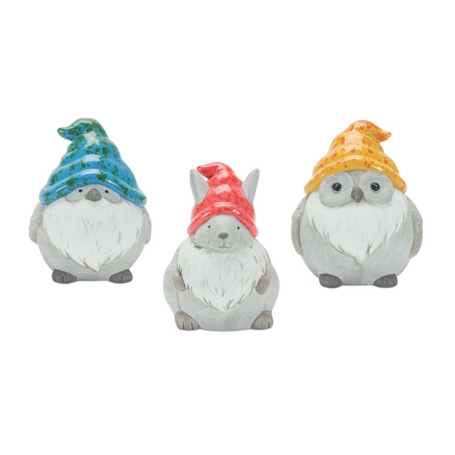 Add a playful touch to your home or garden with this whimsical set of Animal Gnome Garden Statues. Crafted from durable...