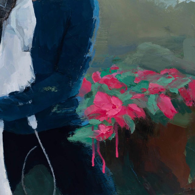 Early 21st Century Rain King by Shelli Langdale | Oil on gallery panel Woman holding a white horse figurine among flowers. For Sale - Image 5 of 5