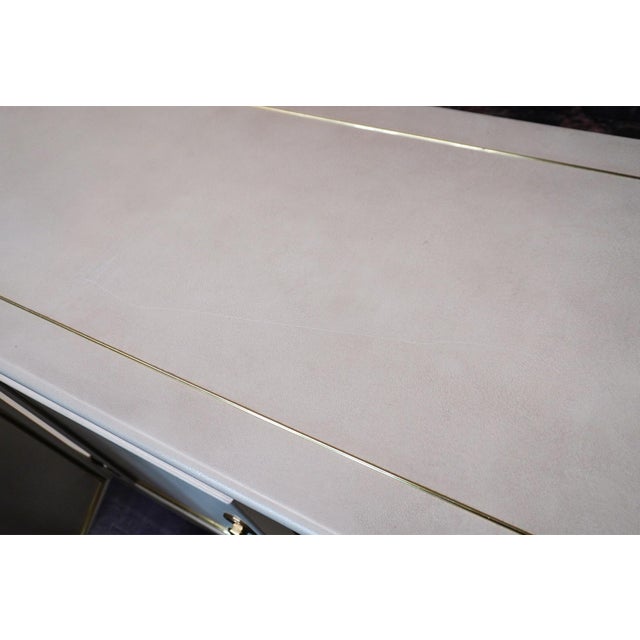 Cream 1980s Mid-Century Faux Leather and Brass Buffet Attributed to Mastercraft For Sale - Image 8 of 11