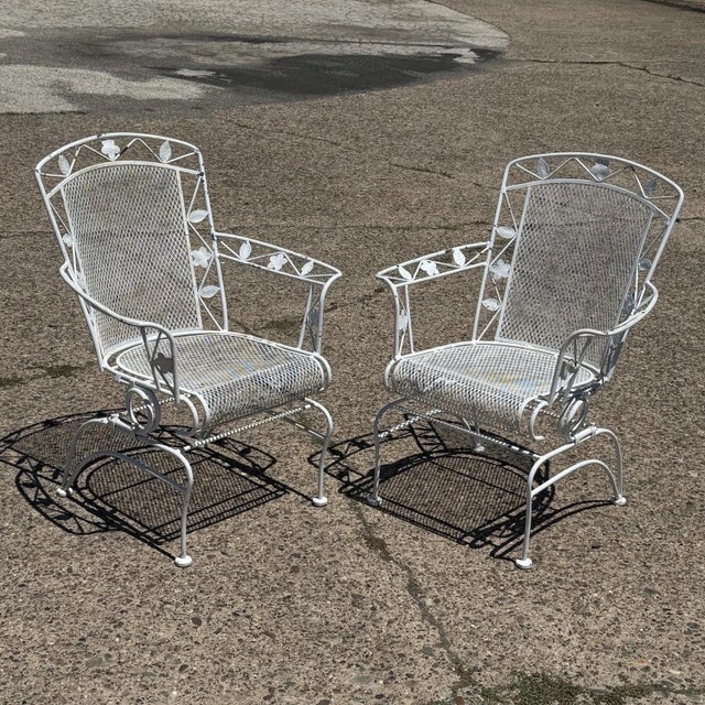 Vintage Woodard Era Floral Wrought Iron Springer Garden Patio Arm Chair - A Pair For Sale - Image 17 of 17