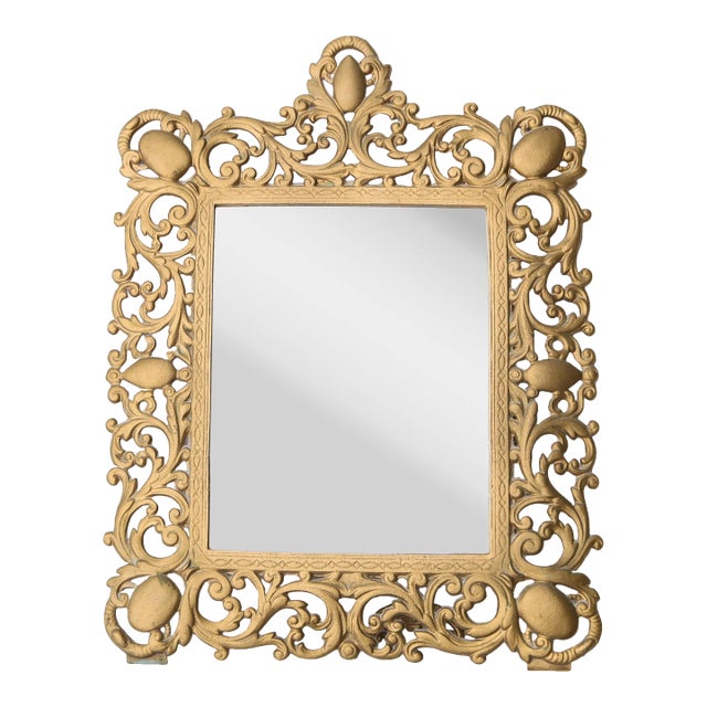 1800s Antique Cast Iron Ornate Wall or Vanity Tabletop Mirror For Sale