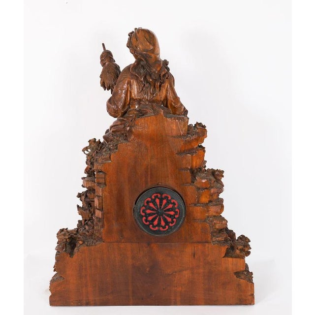Antique Swiss Black Forest Carved Linden Wood Clock, 1890s For Sale - Image 10 of 18