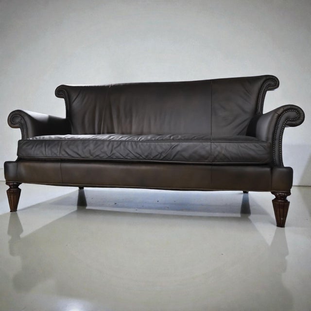 Loom Sculptural Leather Sofa – Custom Refinished Dark Brown Statement Piece For Sale In Miami - Image 6 of 6