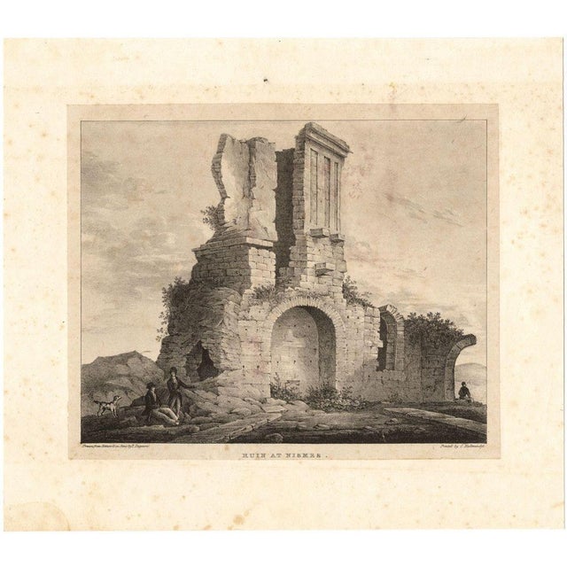 An original early 19th-century lithograph print, John Dugmore of Swaffham, Ruin at Nismes, Tour Magne, Nîmes, France.A...