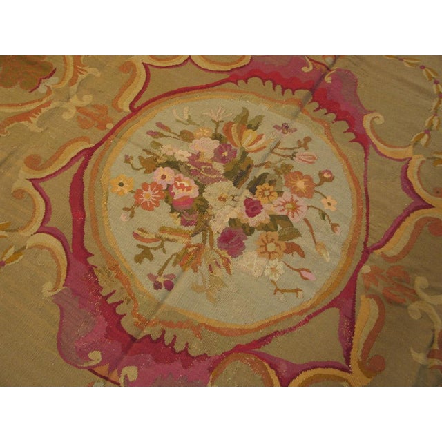 French 1830s Tan Taupe Floral Antique French Aubusson Rug 8'0" X 8'0" Handwoven Wool Carpet For Sale - Image 3 of 6
