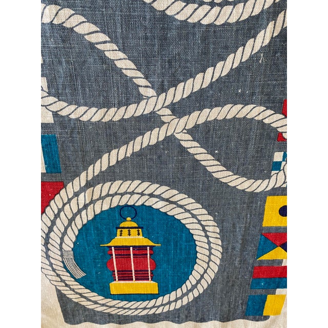 1960s Large Midcentury Nautical Sailing Linen Tea Towels With Blue and White Motif - a Pair For Sale - Image 5 of 11