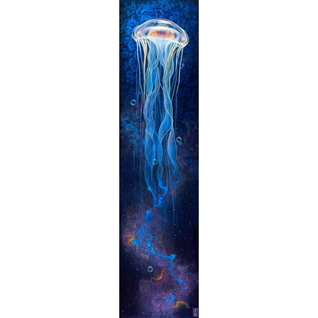 Stellar Sea by Stacy D'Aguiar | Acrylic on aluminum finished with resin Jellyfish in a cosmic setting For Sale