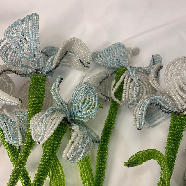 French Beaded Flowers Pale Blue and White Iris For Sale - Image 12 of 12