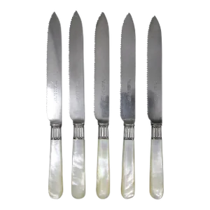 Early 20th Century Theodore B. Starr Mother of Pearl Fruit Knives With Sterling Band- Set of 5