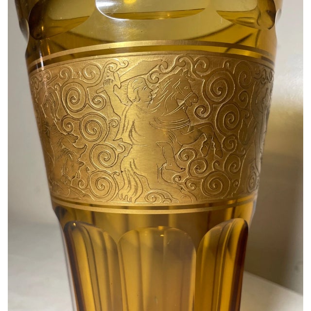 High Quality Antique Ornate Moser Karlsbad Orange Amber Brass Crystal Glass Vase For Sale - Image 10 of 14