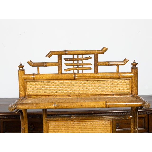 English 1900s Bamboo Freestanding Shelf with Rattan Accents and Single Drawer For Sale - Image 9 of 9