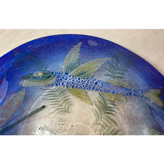 Antique 1930's Ernst Hantich & Co Johnolyth Dragonfly Fish Glass Glass Bowl Dish For Sale - Image 4 of 15