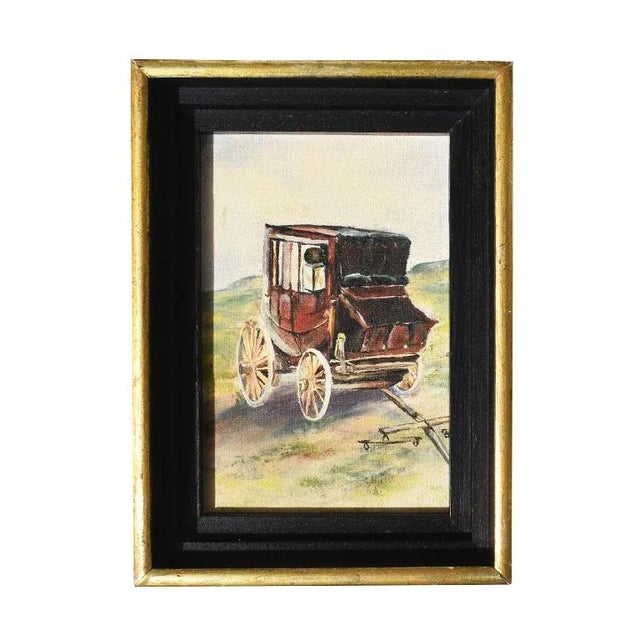 Mid 20th Century Rectangular Still Life Framed Painting of a Stagecoach For Sale - Image 5 of 5