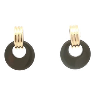 Late 20th Century Pair of Onyx Doorknocker Earrings For Sale