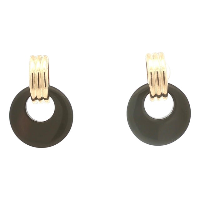 Late 20th Century Pair of Onyx Doorknocker Earrings For Sale