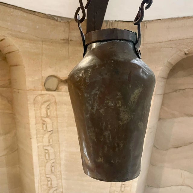 French Antique Hand-Hammered Copper Vessel With Brass Chain, 19th Century For Sale - Image 3 of 12