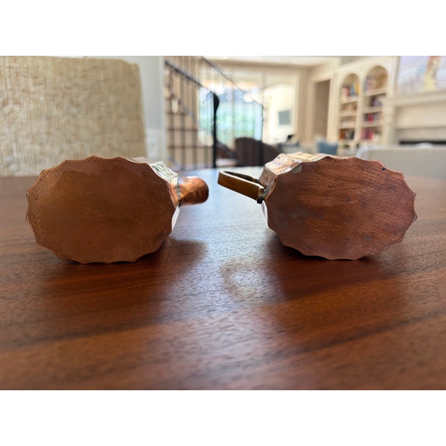 1960s Handcrafted Mid-Century Modern Copper Coffee Service Artisan Studio Brass & Wood Sculptural Design - Set of 3 For Sale - Image 12 of 18