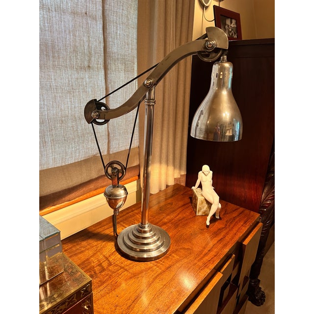 Industrial Counterweight Pulley Desk Lamp in With Antiqued Silver