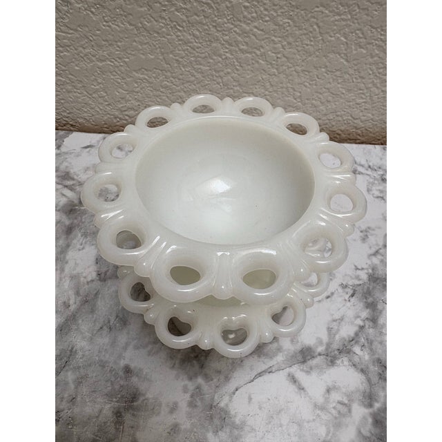 1950s Mid-Century White Glass, Petite Pedestal Bowls, Set of Two For Sale - Image 5 of 6