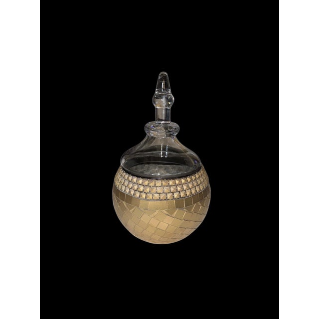 Hollywood Regency Gold Mosaic Glass Lidded Decorative Jar For Sale In Houston - Image 6 of 10