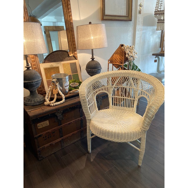 Vintage White Wicker Barrel Chair Chairish