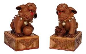 Pair of Vintage Chinese Wicker Foo Dogs From the Shanghai Collection