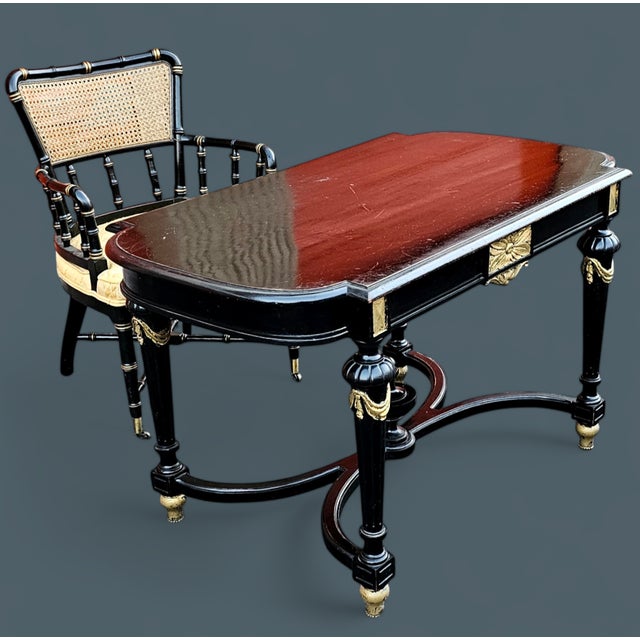 Vintage Faux Bamboo Cane Back Captain's Chair For Sale - Image 4 of 10