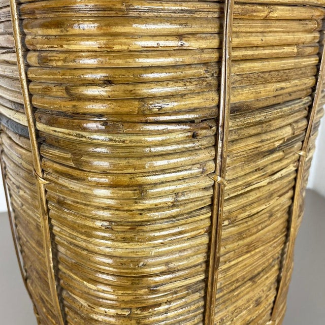 Bauhaus Rattan and Brass Umbrella Stand in the style of Aubock, France, 1960s For Sale - Image 13 of 18