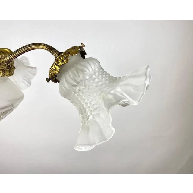 Gold 3-Arm Chandelier with Glass Shades and Brass Fitting For Sale - Image 8 of 11