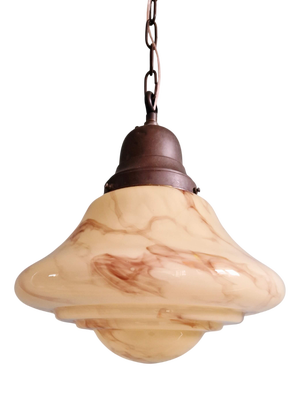 Art Deco Pendant Light in Marbled Opaline Glass from Scailmont Glassworks, Belgium, 1920s-1930s