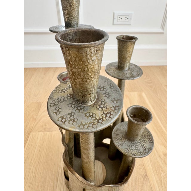 1970s Italian Brutalist Gilded Pewter 5-Arm Candelabra /Sculpture – Prof. Ceccherini For Sale - Image 11 of 12