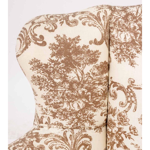 Linen Linen Upholstered Wingback Chair and Ottoman For Sale - Image 8 of 11