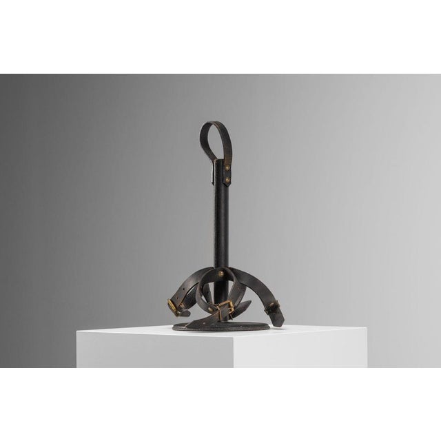 Leather Bottle Holder by Jacques Adnet, France, 1940s For Sale - Image 9 of 16