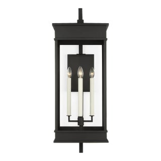 Chapman & Myers by Visual Comfort Studio Cupertino 4-Light Outdoor Extra Large Bracket Lantern Sconce in Textured Black For Sale