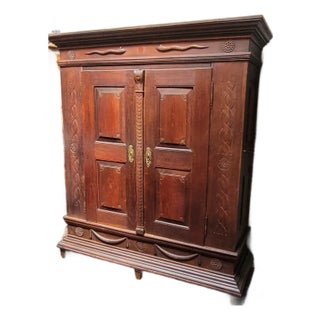 Antique 1812 Nordic French Baroque Renaissance Oak Armoire Hand Carved Sea Serpents For Sale
