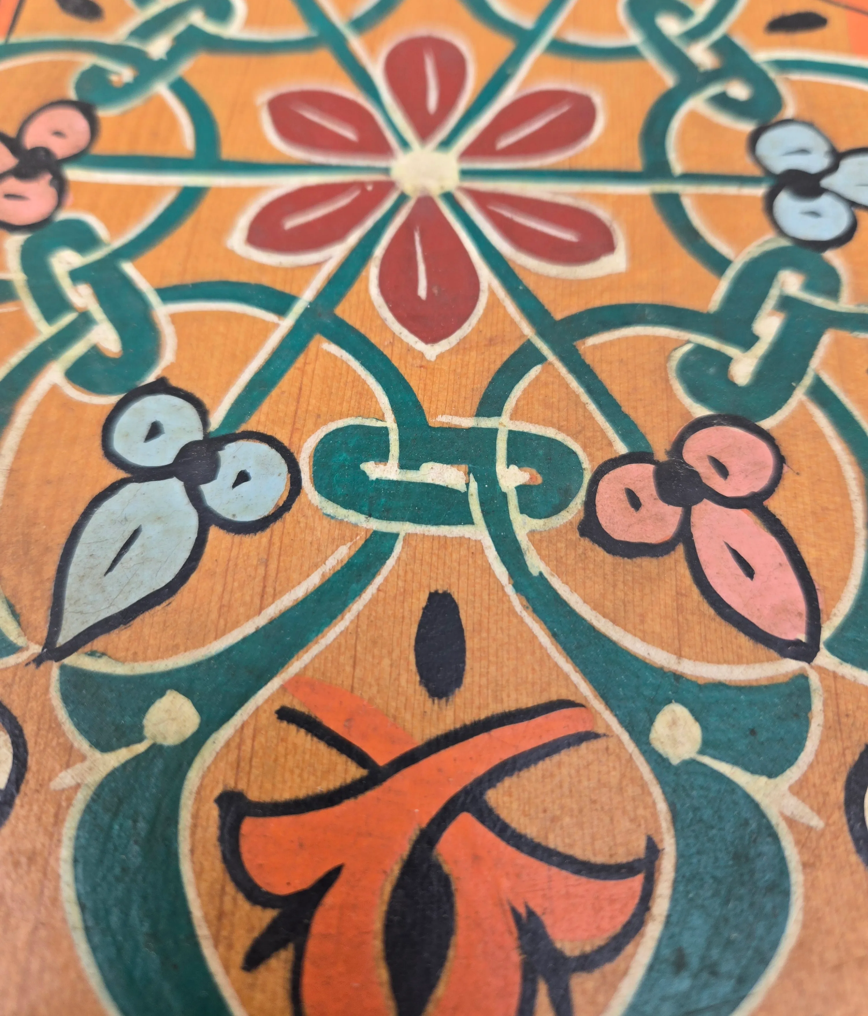Moroccan Hexagonal Hand Painted Wooden Side / Orange Zouak | Chairish