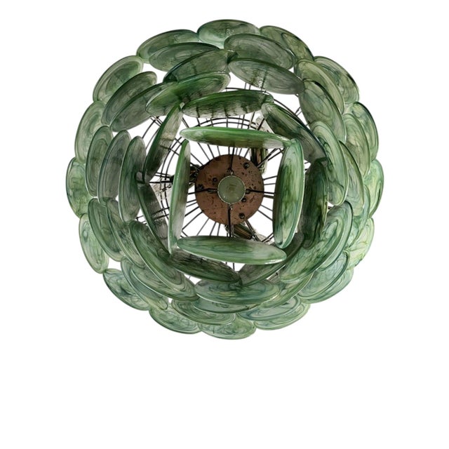 Italian Green Iridescent Glass Disc Pendant Light from Justfurnituress SRL For Sale - Image 6 of 14