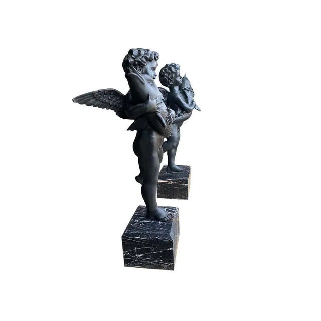 Large 20th Century Bronze Cherub Fountains with Fish, Set of 2 For Sale - Image 4 of 16