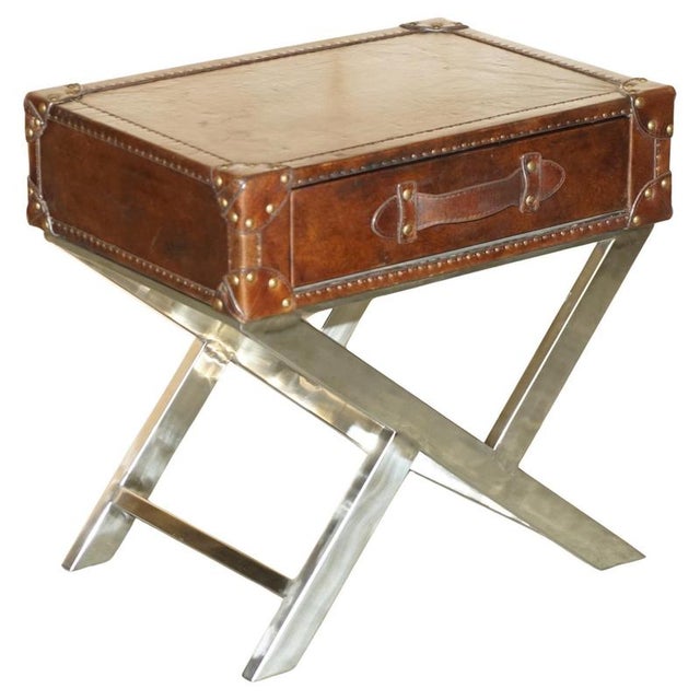 Hand Dyed Brown Leather Side Table with Chrome Base For Sale - Image 17 of 17