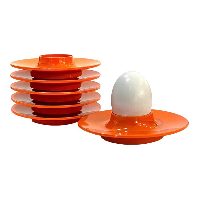 1970's Rosti Denmark Orange Melamine Egg Cups by Bjorn Christensen Set of Six For Sale