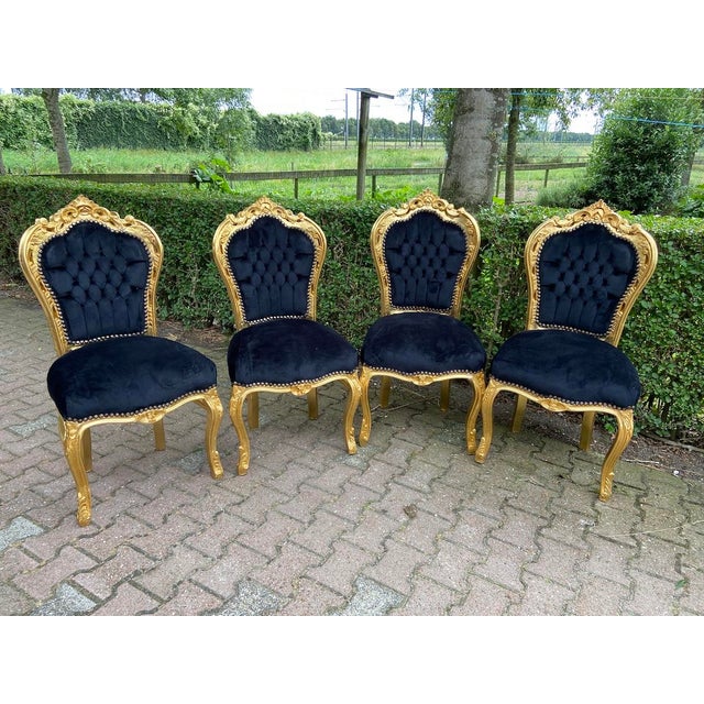 Gold 1980 Italian Baroque Gold Beech Black Velvet Dining Set - 7 PCS For Sale - Image 8 of 17