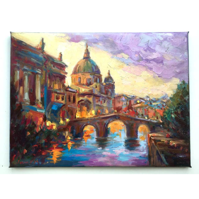 Textile Original Landscape on Canvas Italy Rome City Painting by Valeriya Serova For Sale - Image 7 of 9