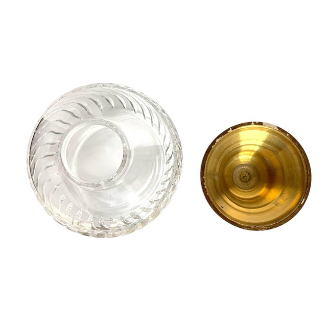 Ralph Lauren-Style Etched Crystal and Heavy Brass Base Hurricane Lamp 15x9” For Sale In San Francisco - Image 6 of 7