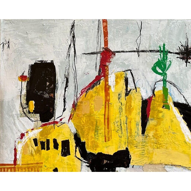 Abstract Christiane Corcelle "Safran" Mixed Media on Canvas, Abstract Landscape in Saffron Yellow and Black, 2024 For Sale - Image 3 of 10