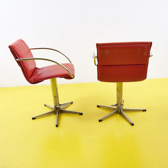 Set Red Imitation Leather Office Armchairs For Sale - Image 5 of 11