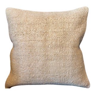 Natural Hemp Boucle Pillow, Warm Oatmeal Ivory Cushion, Handwoven Turkish Anatolian Pillow With Insert, 16x16 In For Sale