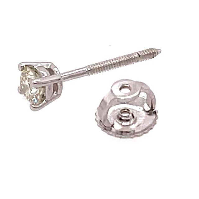 Antique White 14 Karat White Gold and Round Diamond Stud Earrings Screw Back For Sale - Image 8 of 10