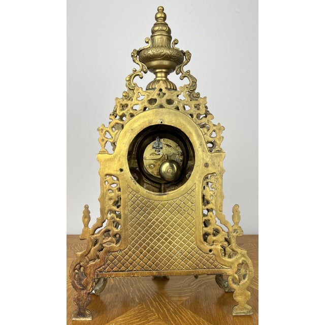 Vintage Brass Mantel Clock For Sale - Image 5 of 18