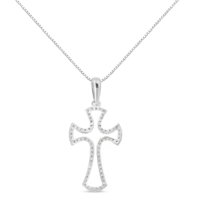 Contemporary .925 Sterling Silver 1/3 Cttw Diamond Framed Open Cross 18" Pendant Necklace For Sale - Image 3 of 5